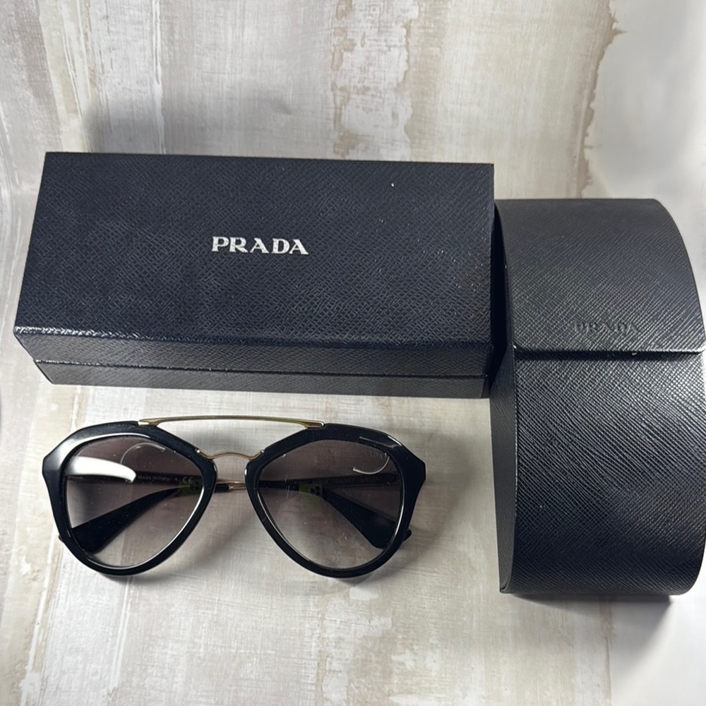 Prada Black and Gold Aviator Sunglasses